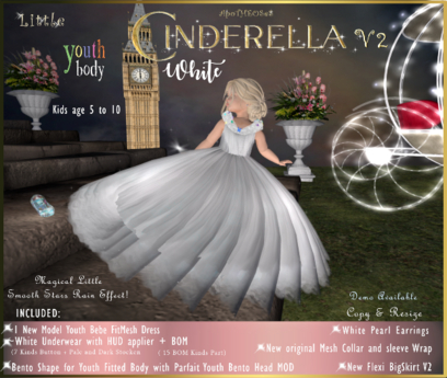 Second Life Marketplace - Little Cinderella White Gown V2 ~ Youth